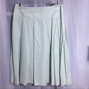 THEORY Pale Green & Blue Pleated Striped Skirt